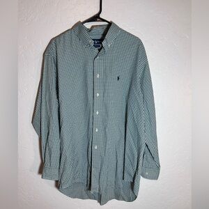 Ralph Lauren Men's Green and White Gingham Yarmouth Cotton Button Down Shirt